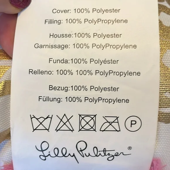 LILY PULITZER REVERSIBLE CUSHION OUTDOOR SQUARE PILLOW GREEN PINK GOLD WHITE - Picture 4 of 6